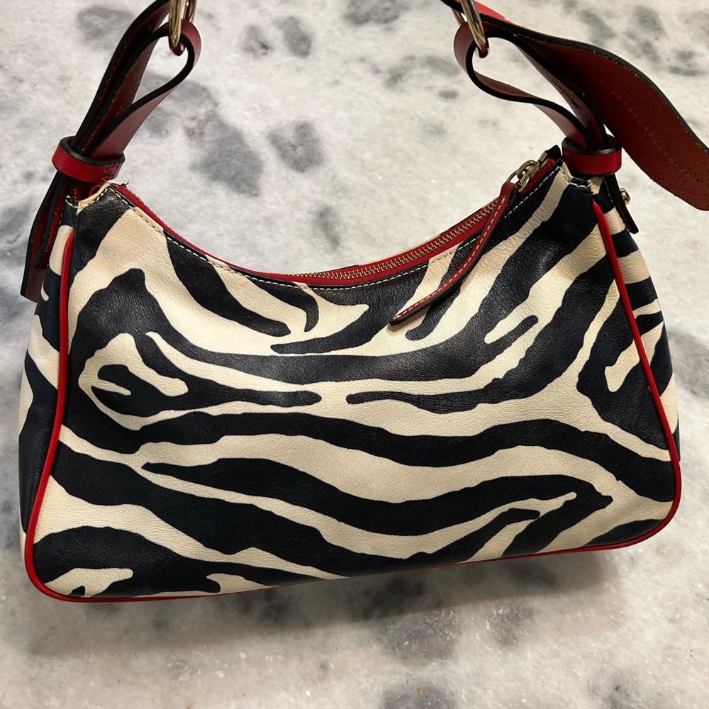 Dooney & Bourke Zebra Print Hobo Shoulder Bag - Black and Red Accents - Picture 2 of 7